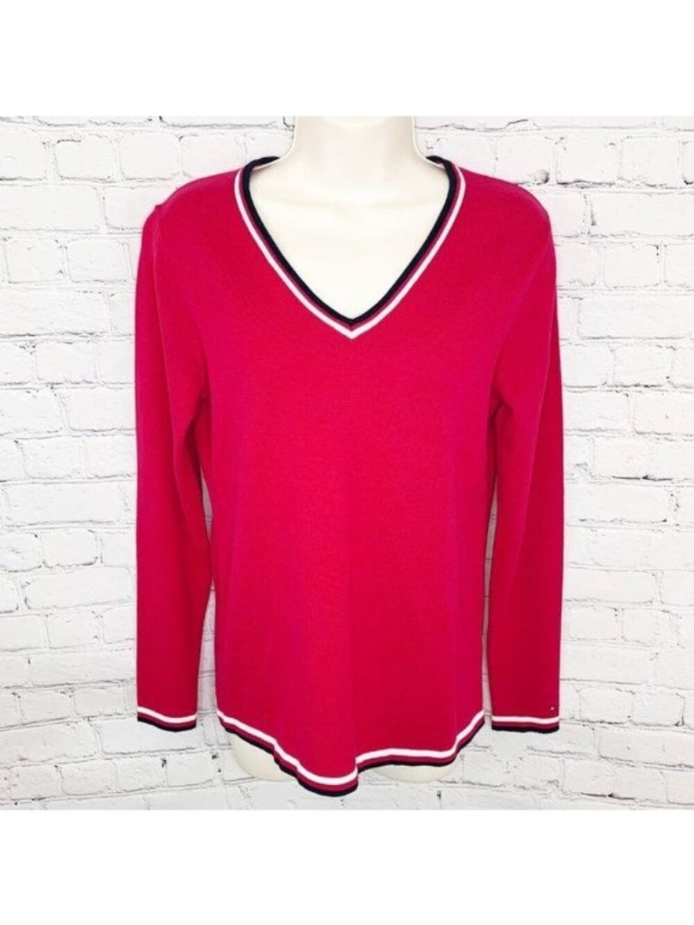 CHERRY RED TOMMY HILFIGER RED WHITE BLUE SWEATER! S